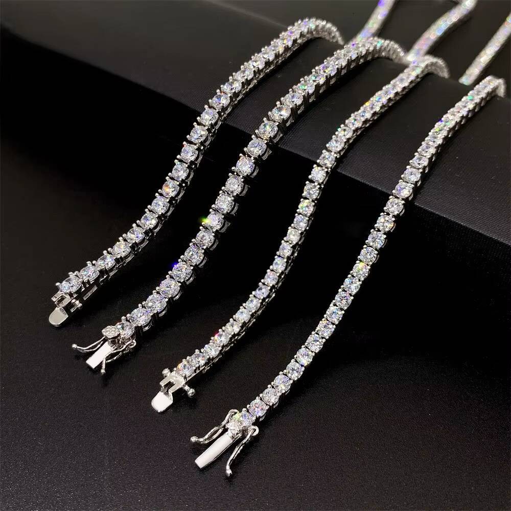 Fashion Hip Hop Sparkling S925 Silver 3mm-4mm VVS Moissanite Tennis Chain