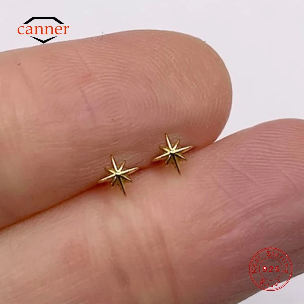 CANNER Minimalist s925 Sterling Silver Octagonal Star Stud Earrings For Women Ins Mini Daily Matching Earrings Fine Jewelry Gift 250807