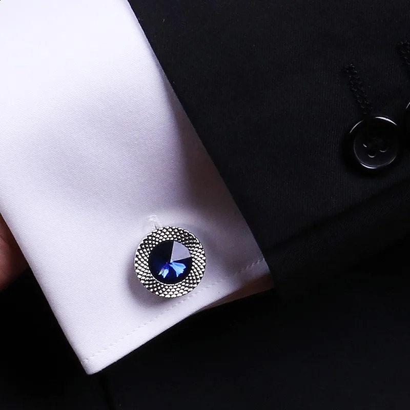 Blue Crystal Cone Cufflinks Men Lawyer Classic Prismatic Cuff Button High Quality Mens Shirt Taper Cuff Links 250812