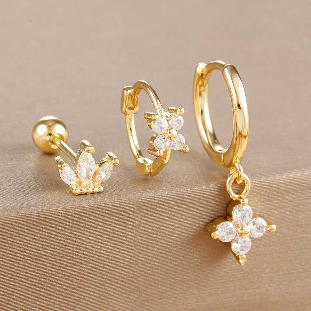 10 Styles New Stainless Steel Piercing Earrings Set for Women Geometry Colorful Zircon Huggie Hoop Earring Aesthetic Jewelry Y250812