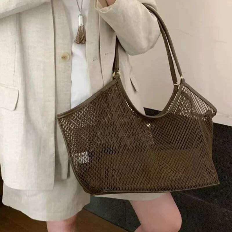 Beach Women's Shoulder Tote Bag, Large Capacity Foldable Mesh Swim Bag With Inside Pocket