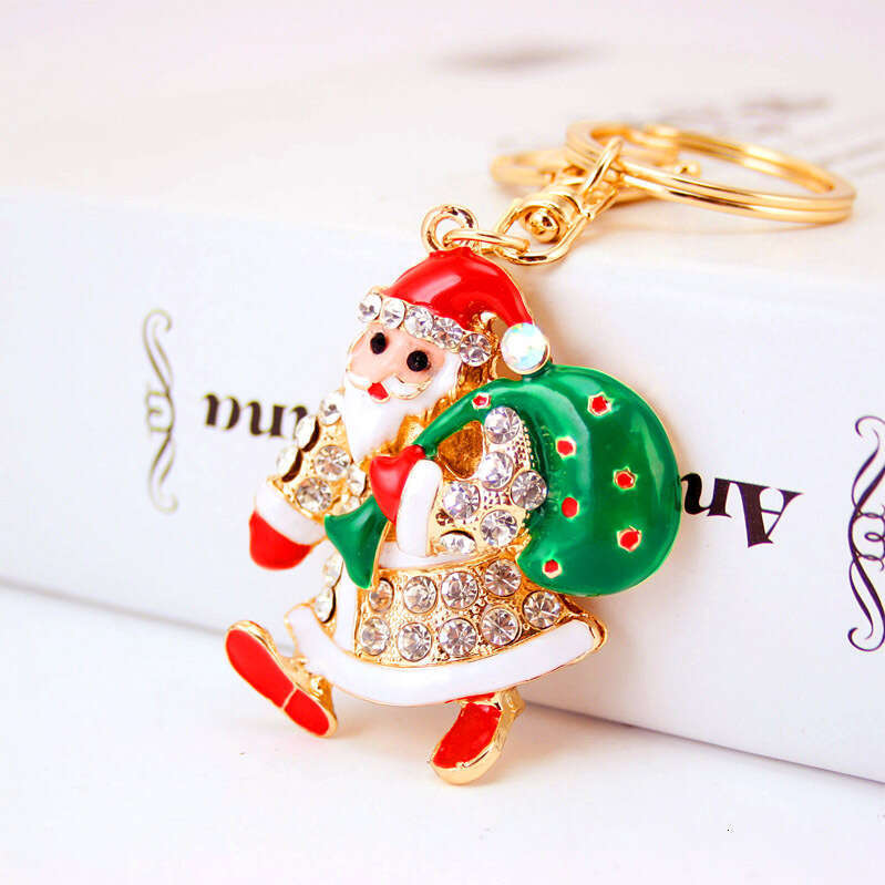 Kuxi Jewelry Alloy Christmas Tree Red Bell Santa Claus Keychain Metal Pendant Accessory