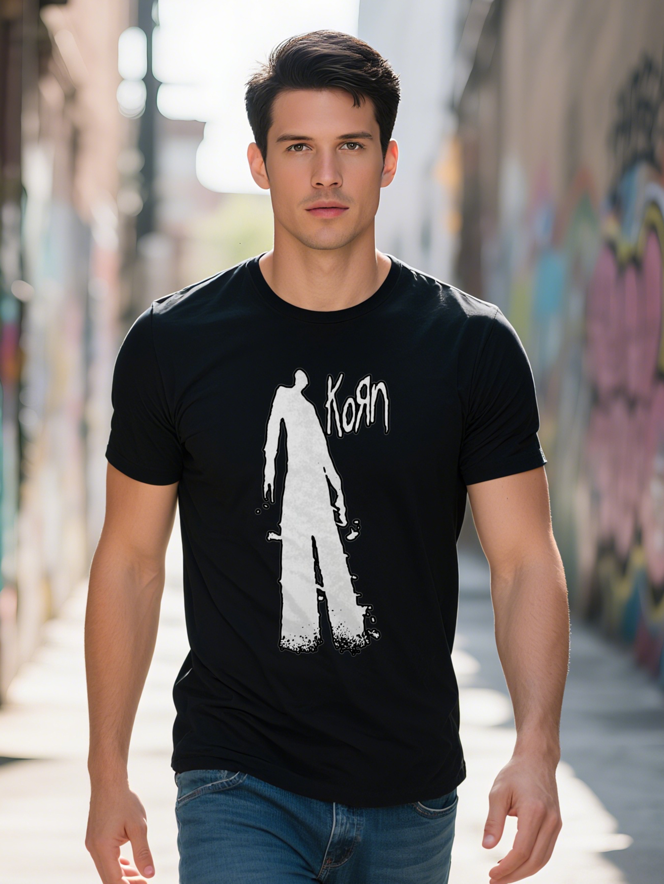 Men S Casual Versatile Crew Neck T-Shirt with Karasuno Art Print Breathable Fabric Regular Fit Summer Fashion Top