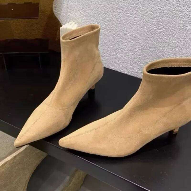 2024 High Quality Ankle Women's Boots Fashion Back Zipper Solid Office and Career Sexy Pointed Toe Shoes for Women