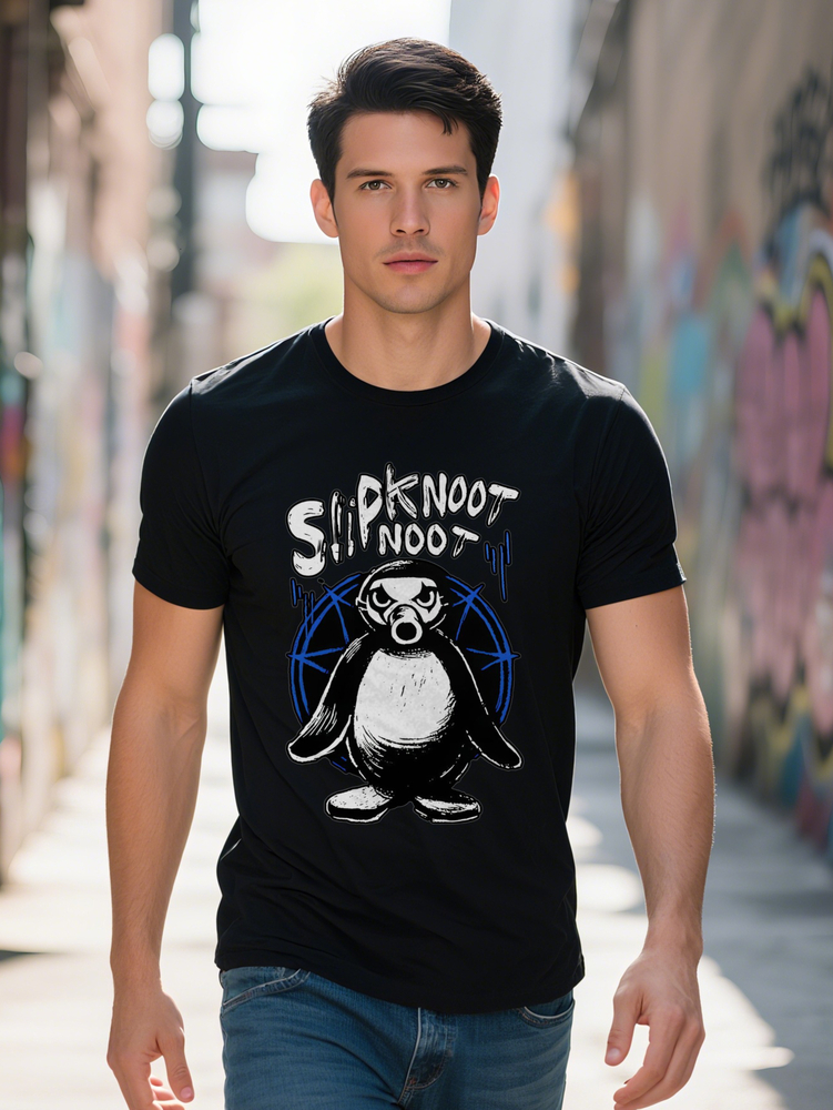 Men S Casual Crew Neck T-Shirt with SUPERNOOK Penguin Print Black Short Sleeve Summer Tee Regular Fit Ideal Gift