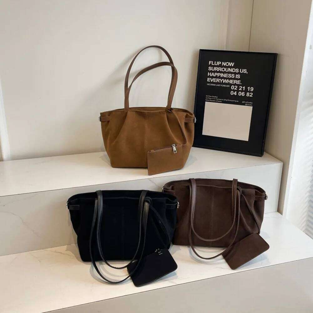 Women Suede Tote Inner Pocket Underarm With Zipper Solid Color Satchel Bag For Work Travel Purses And Handbags