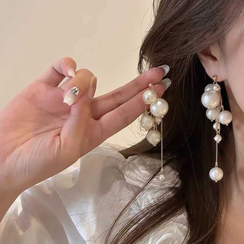 1Pair Elegant Pearl Long Tassels Earrings Fashion Dangle Earring For Women Girls Trendy Shiny Earrings Wedding Jewelry Gifts Y250812