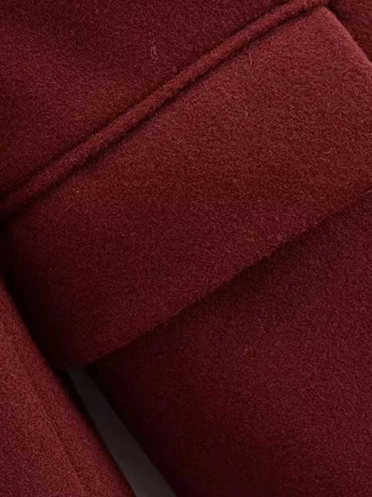 2024-Double Breasted Woolen Trench Coat for Women Long Sleeve Flap Pockets Female Outerwear Chic Overcoat Fashion Z250813