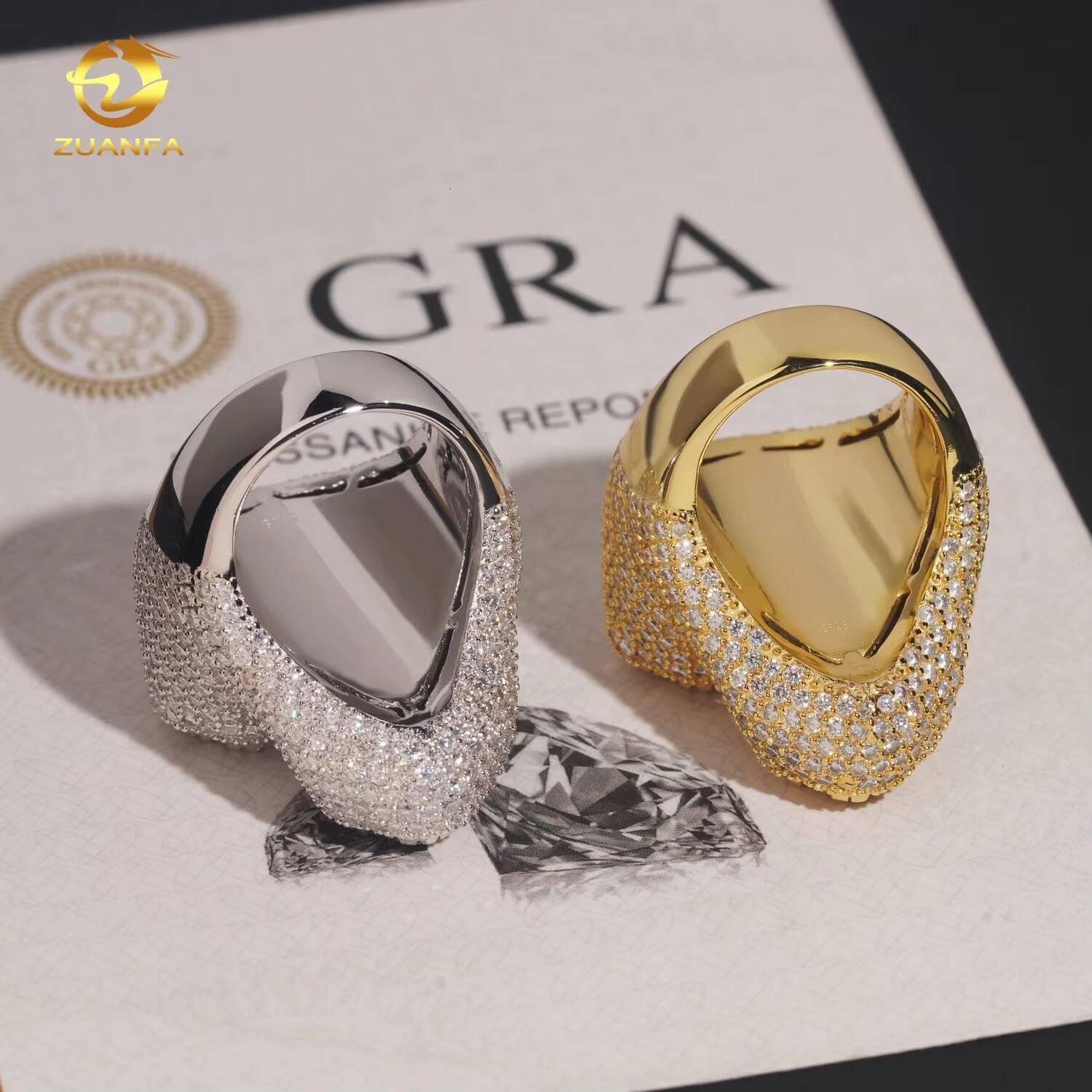 High-Quality Cross Ring Hip-Hop Style Jewelry Ice Crystal VVS Silicon Stone 925 Sterling Silver Silicon Stone Ring