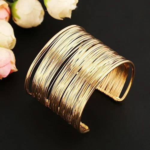 Fashion Womens Multilayer Metal Wires Strings Open Bangle Wide Cuff Bracelet Statement Jewelry Indian Bangles 250812