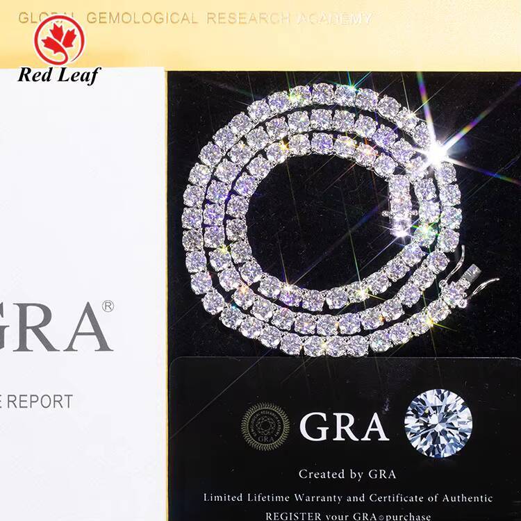 Redleaf Jewelry 2mm 3mm 4mm 5mm 6.5mm VVS Mossanite Tennis Bracelet Necklace 925 Silver Moissanite Tennis Chain