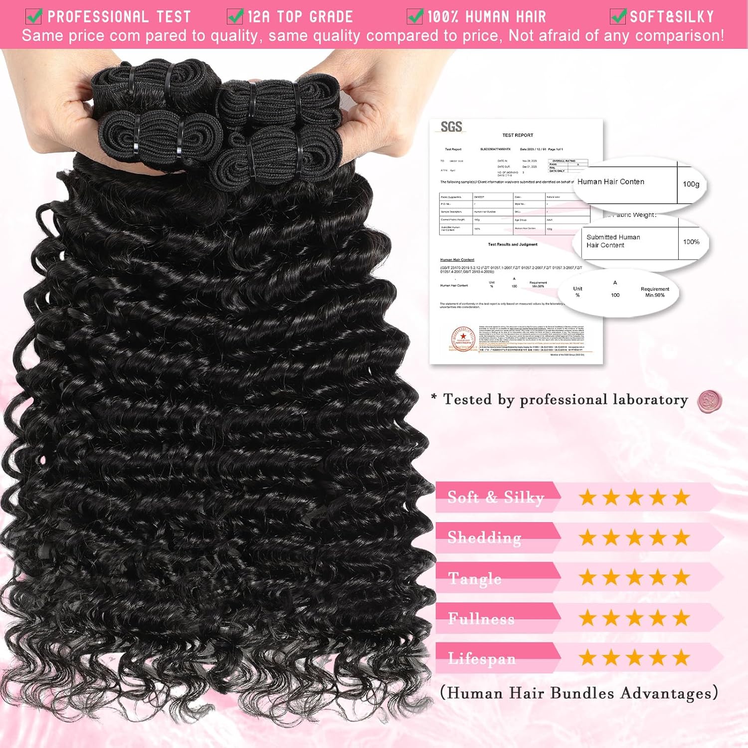 Deep Wave Bundles Human Hair 12A Curly Human Hair Bundles 100% Unprocessed Brazilian Water Wave 3 Wet and Wavy Bundles for Black Women