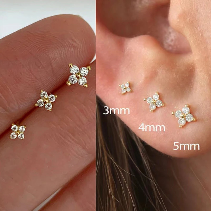 3Pcs/set Four Petals Zircon Flower Stud Earrings Set For Women Small Classic Versatile Piercing Earrings 3/4/5mm 250812