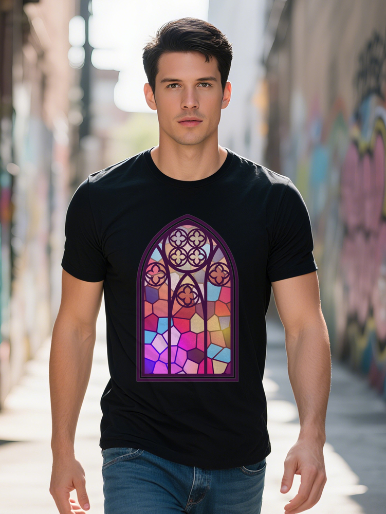 Men s Casual Short Sleeve T Shirt with Stained Glass Window Graphic Print Vibrant Geometric Design Breathable Round