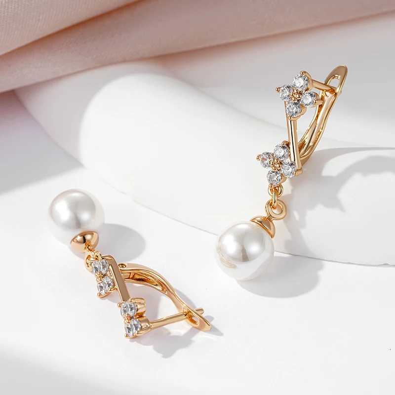 SYOUJYO Shiny Natural Zircon Pearl Long Dangle Earrings For Women Luxury 585 Rose Gold Color Fine Jewelry Gift Y250812