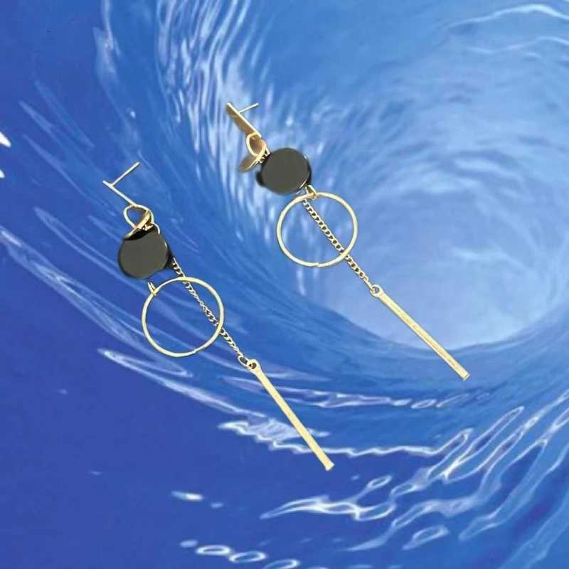 Black Round Hanging Earrings for Women Gold Color Link Tassel Earrings Bohemian Dangle Earrings Korean Fashion Ear Jewelry Y250812