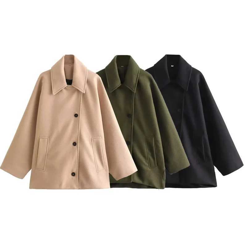TRAF Woman Winter Coats Faux Wool Coats And Mixtures Oversized Long Coat Women Autumn Long Sleeve Solid Coats Casual Warm Parkas Z250813