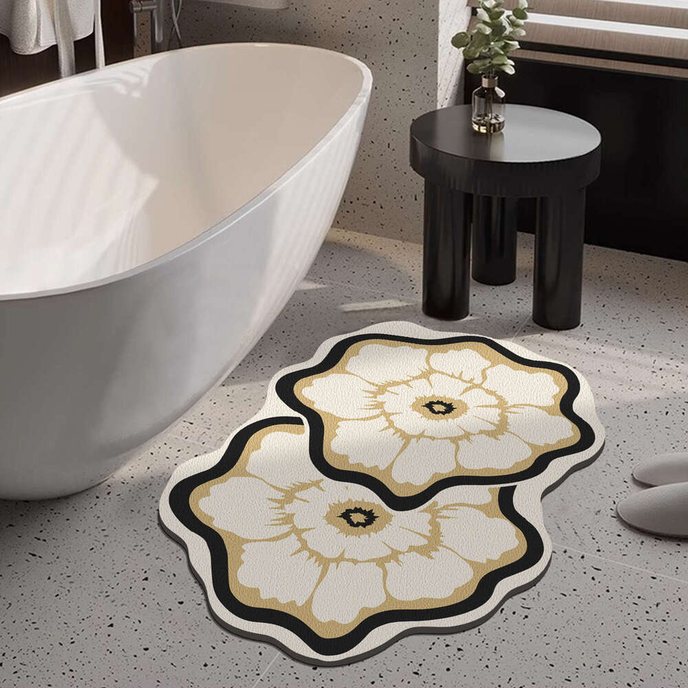 French Style Double Flower Bathroom Absorbent Shower Room Matte Quick-Dry Non-Slip Light Luxury High-End Toilet Foot Mat