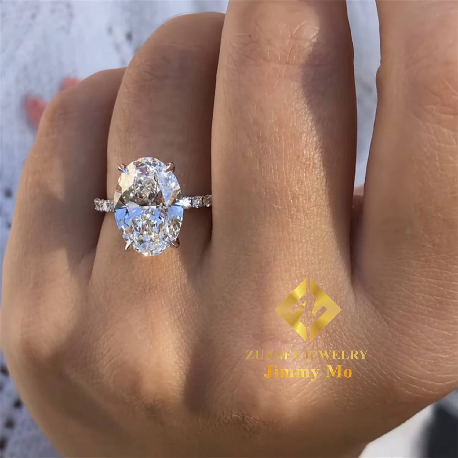 10K 14K Pure White Gold Flawless 5CT Crushed Diamond Radiant Oval Silicon Stone Engagement Wedding Ring Bride Jewelry