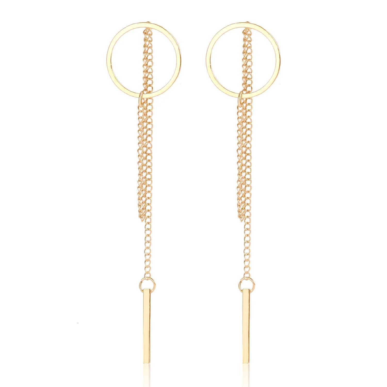 klorean Style Popular Design Long Earrings Hollow Circle Metal Black Round Pendants Geometric Tassel Hanging Earring Y250812