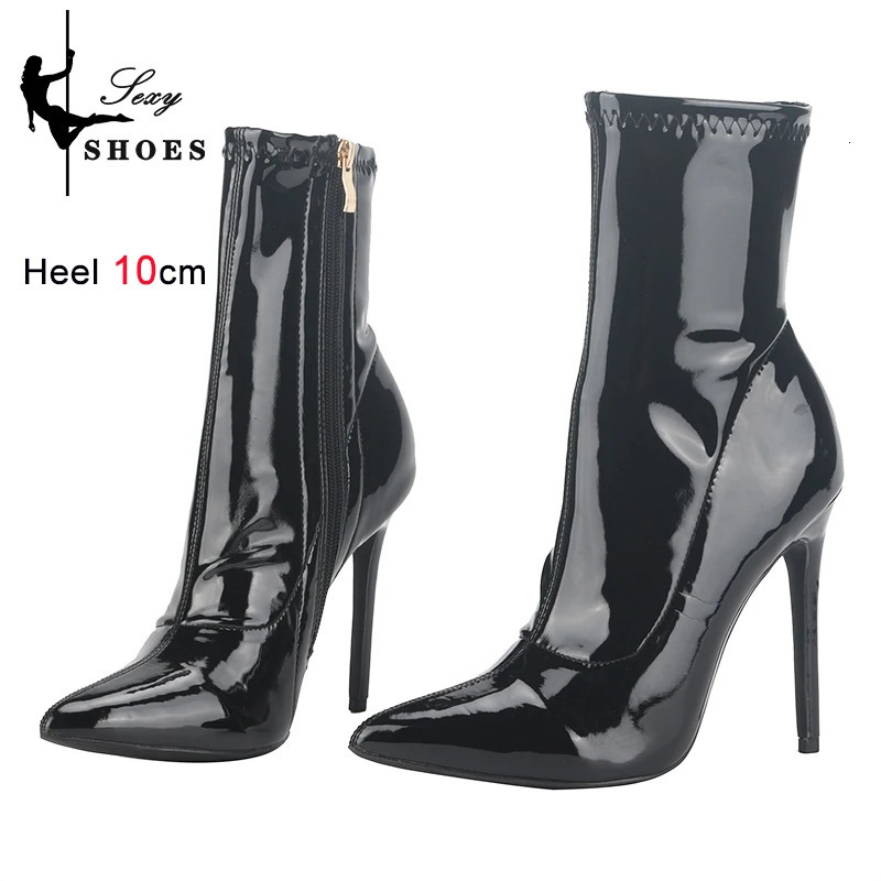 Pointed Toe White 10CM 12cm Women Ankle Boots Side Zipper Thin Heels Short Boot Glossy Patent Leather High Heels Office Shoes 250812