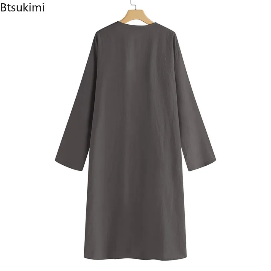2025 Womens Simple Temperament Cardigan Solid Long Trench Coats Fashion Casual V-neck Kimono Tops Women Long Jackets Robe 250811