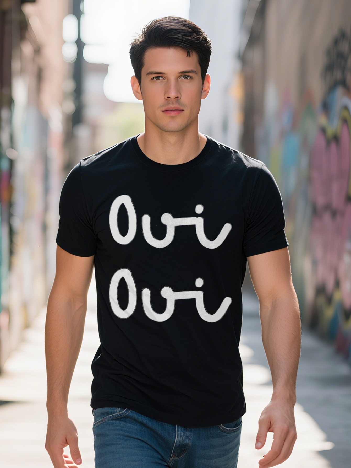 Men S Casual Versatile Round Neck T-Shirt Featuring White Oval Print on Brown Rectangular Background Suitable as a