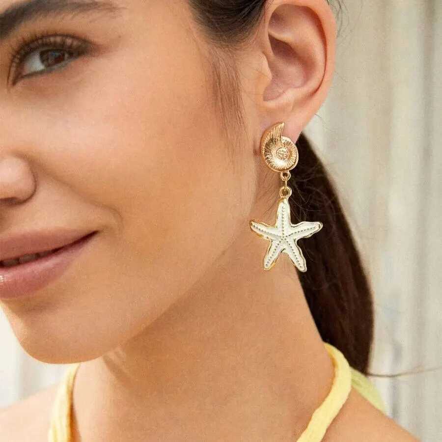Obega Candy Starfish Charms Dangle Stud Earrings Metal Epoxy Pendant Ear Stud Green Crystal Stone Beach Charms Jewelry For Woman Y250812