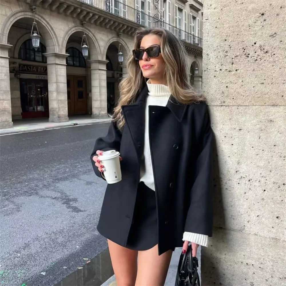 2023 UNIZERA Autumn/Winter New Product Womens Fashion Casual Loose Lapel Batwing Sleeves Woolen Cloak Coat Z250813