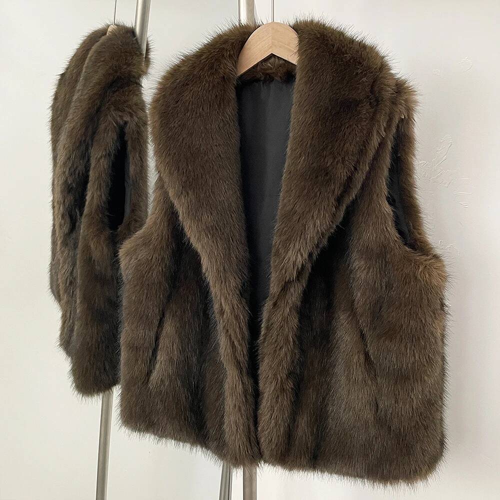 New Autumn Winter Clothes Women Thick Warm Artificial Vest Coat Lapel Faux Sleeveless Waistcoat Fake Fur Jakcet Female
