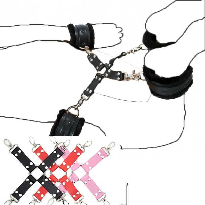 Sex Toys Leather Cross Buckle Tied Shackles Sex Products Handcuffs Leg Irons BDSM Sex Toys for Couples Handcuffs Hogtie XJ250813