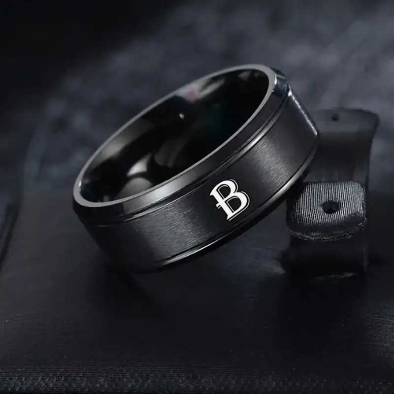 1pc Fashion 26 English Letters Ring With Double Beveled Edges Mens Stainless Steel Ring W250812