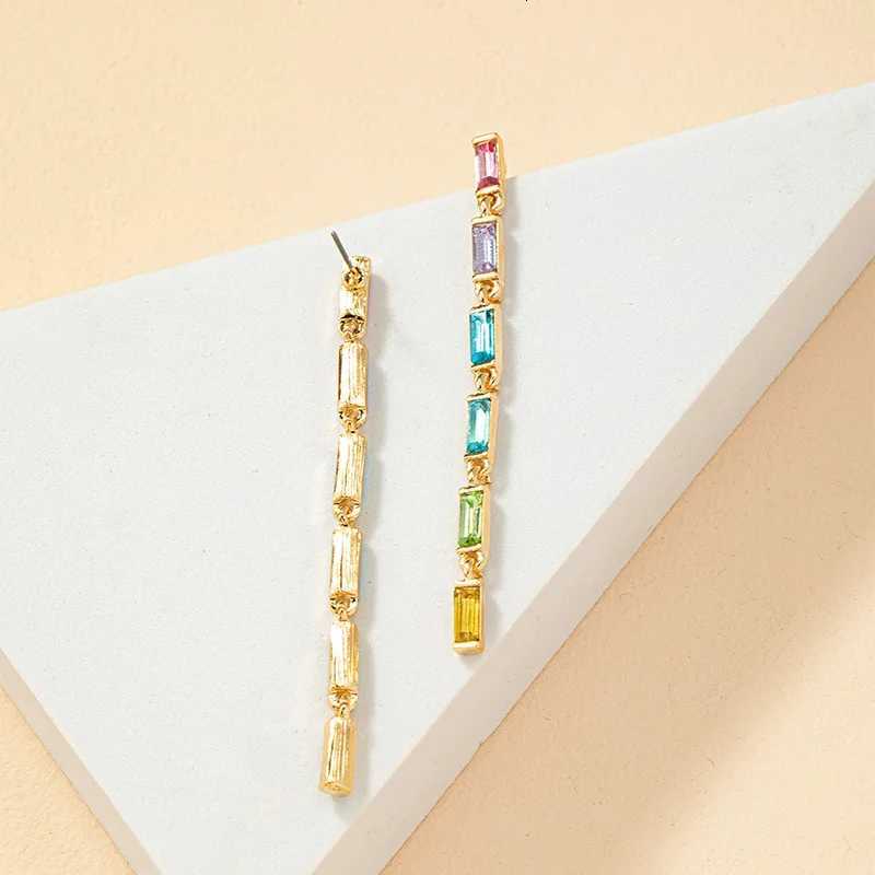 Gold Plated Jewelry Long Colorful Rainbow Rhinestone Crystal Baguette Gemstone Statement Drop Earrings for Women 2023 Trending Y250812