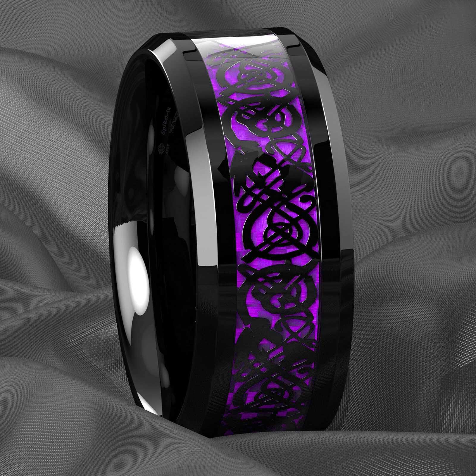 8mm Stainless Steel Celtic Dragon Rings For Men Inlay Purple Carbon Fiber Rings Wedding Band Jewelry Birthday Gifts W250812