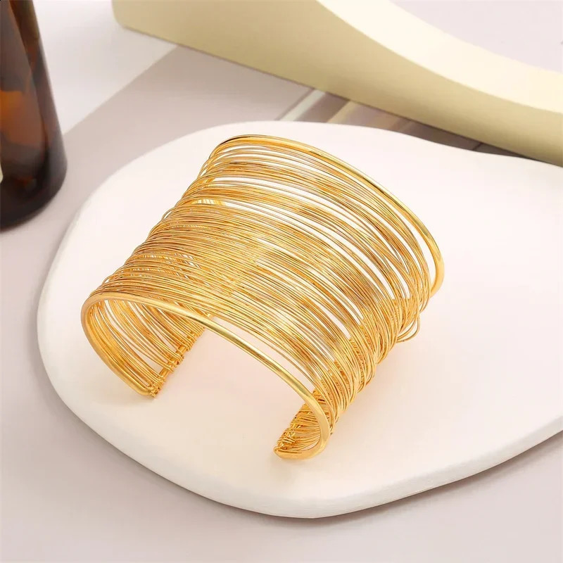 Fashion Womens Multilayer Metal Wires Strings Open Bangle Wide Cuff Bracelet Statement Jewelry Indian Bangles 250812