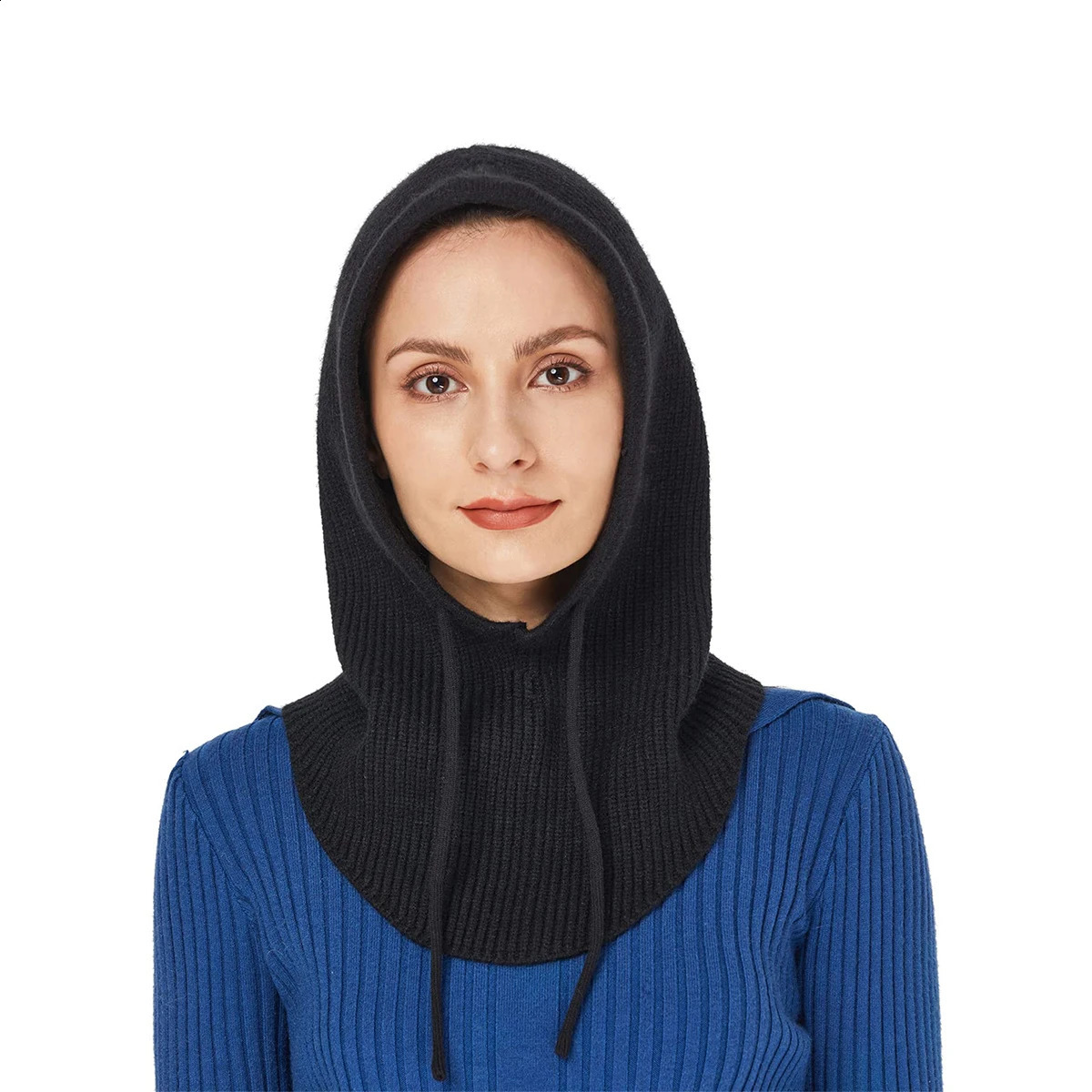 Cashmere Knitted Balaclava Hat For Women Wintet Soft Warm Wool Beanie Scarf Hooded Skullies Collar Neck Face Protect Bonnet 250808