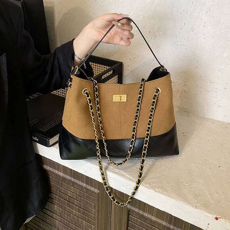 Designer Luxury New Vintage Colorblock Tote Large Capacity Commuter Dia Quilted Chain Underarm Shoulder Bag