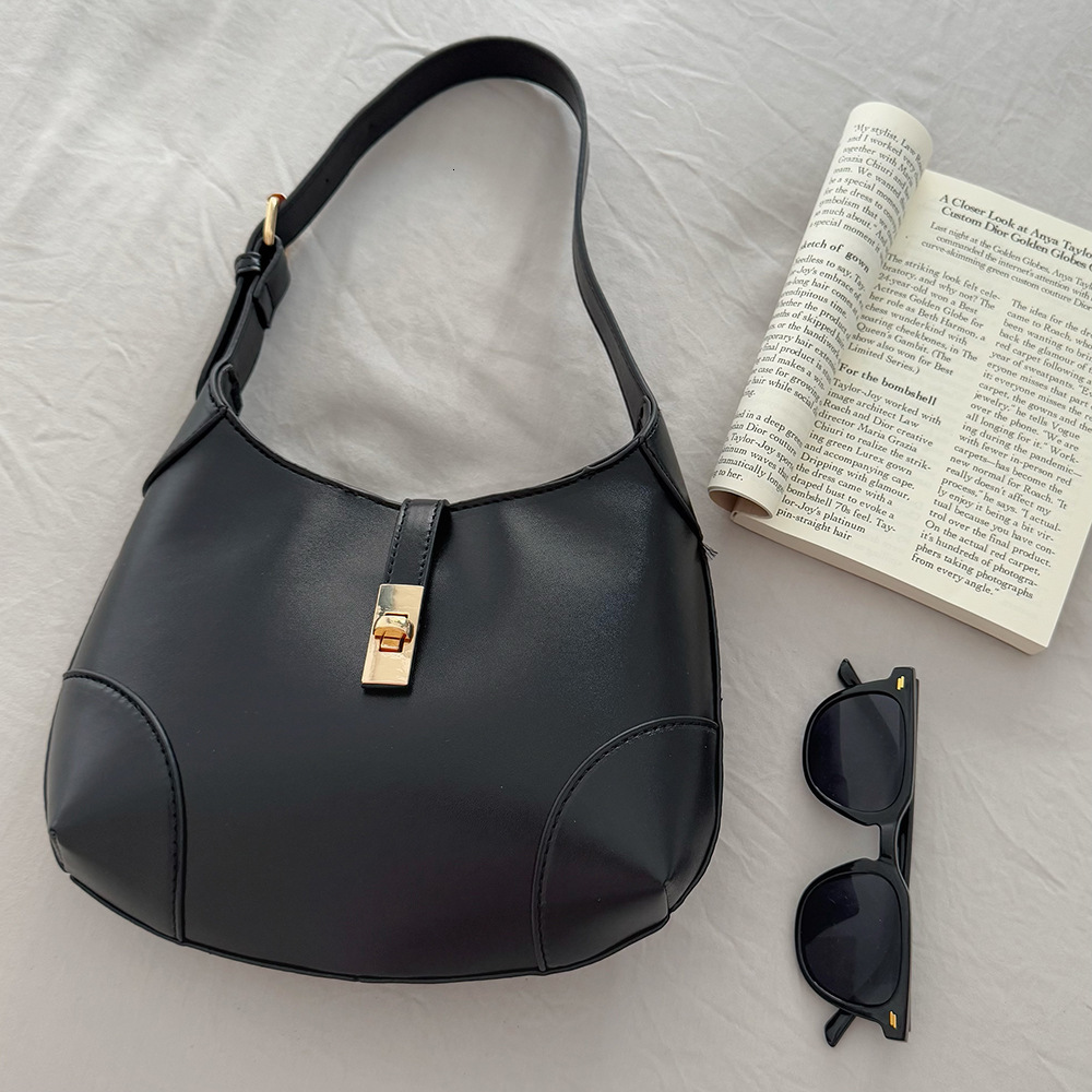 Niche Design Crescent Commuter Versatile Underarm Black Texture Handbag Color-Block Women's Bag ddmymarket