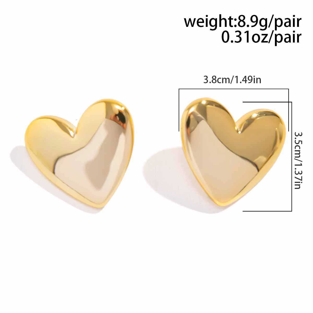Minimalist Punk Gold Color Smooth Heart Stud Earrings for Women 2024 Trend Wed Bridal Goth Piercing Earrings Jewelry Gift Y250812