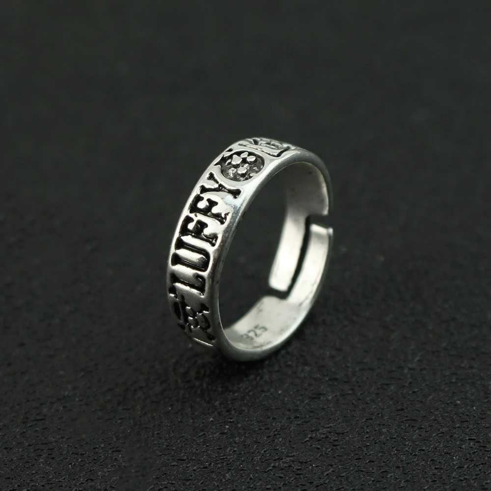 Anime One--Piece Trafalgar Law Luffy Hat Portgas D Ace Adjustable Ring for Men Women Silver Color Opening Rings Fans Cos Jewelry W250812