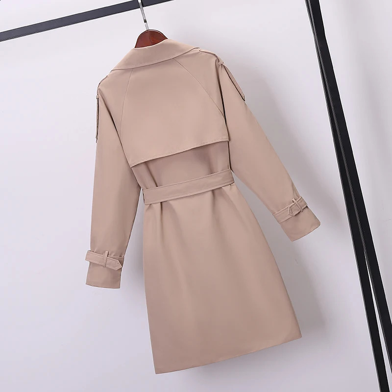 Khaki Doublebreasted Womens Windbreaker SpringSummer Korean Slim Turn down collar Ladies Outwear Plus Size Casual Trench Coat 250805