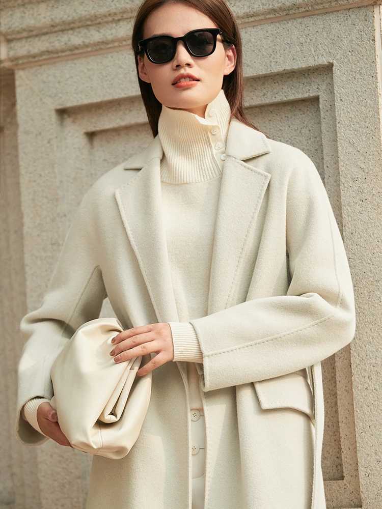Amii Minimalism Winter Woolen Coat Women Elegant 100% Wool Double-sided Long Jacket with Sashes New Overcoat Female Jackets 12170570 Z250813