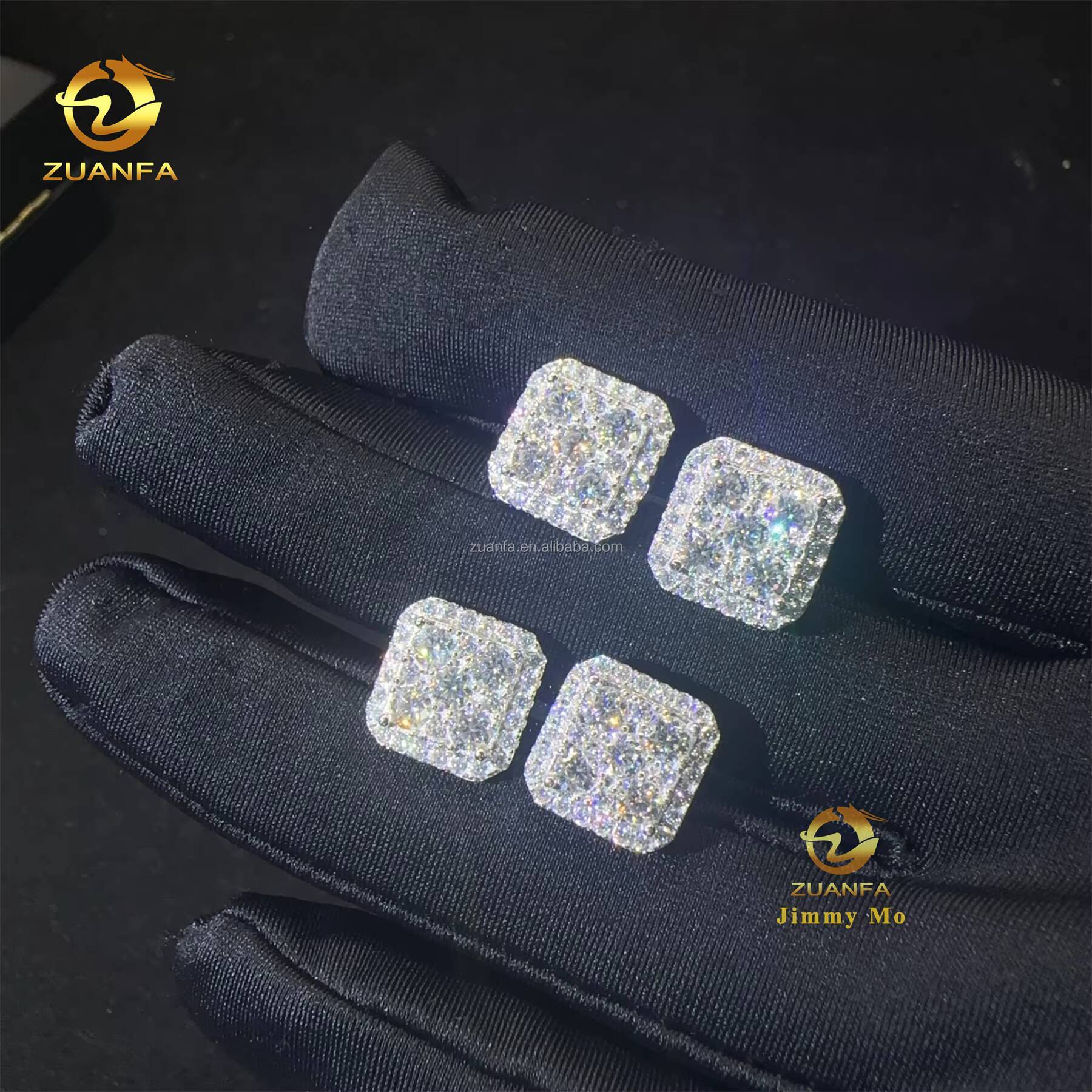 925 Sterling Silver VVS1 Sand Stone Stud Earrings for Men with Water Drop Transport Trend Pass Tester Iced Out Hip Hop