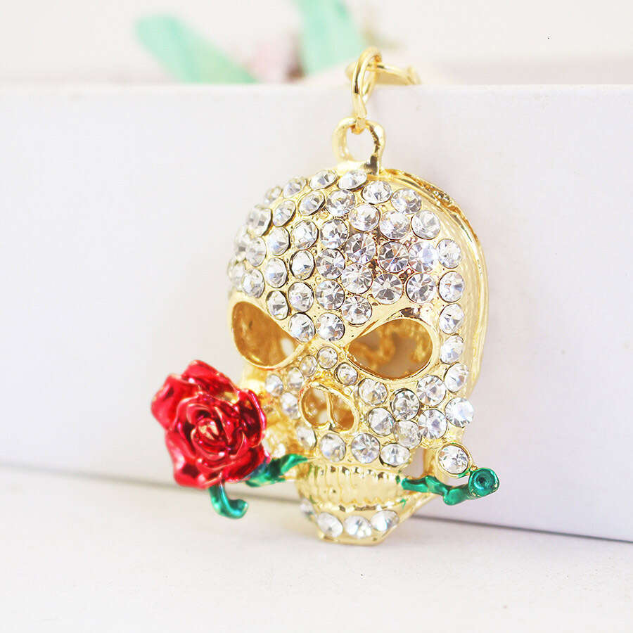 Creative Inlaid Dia Grim Reaper Rose Skull Car Keychain Metal Women's Bag Pendant Jewelry Accessory 545