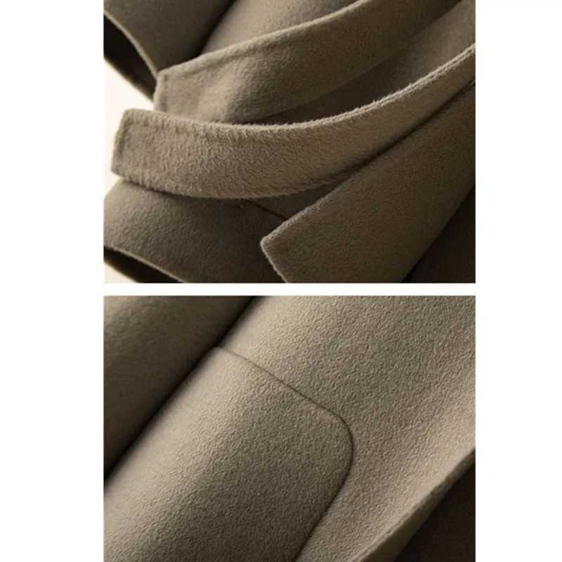 Autumn Winter New Double-Sided Cashmere Coat Women Fashion Doll Collar Leather Buckle Loose Lace-uUp Woolen Jacket Female T1494 Z250813