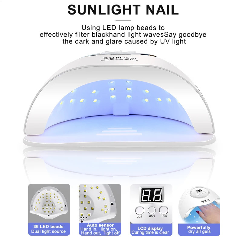 Sun X19 Max UV LED Nail Lamp For Fast Drying Gel Nail Polish 36LEDS Nail Dryer With Auto Sensor Professional Manicure Salon Tool 250807