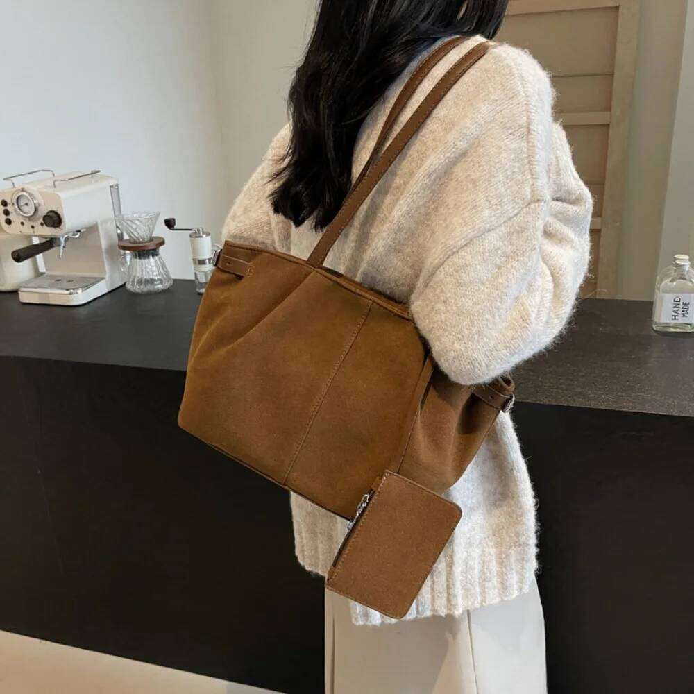 Women Suede Tote Inner Pocket Underarm With Zipper Solid Color Satchel Bag For Work Travel Purses And Handbags