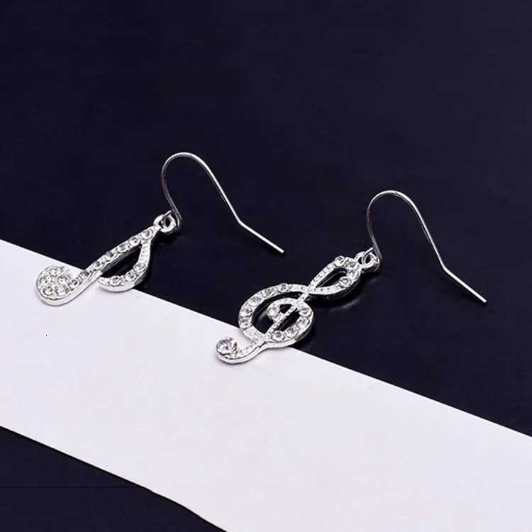 Asymmetric Personality Trendy Music Notes Ear Hook Crystal Silver Color Rhinestone Earring Women Accessory Lady Dangle Earrings Y250812
