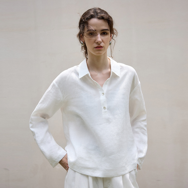 Pieces Linen Old Money Style Long Sleeve Women's Turn-Down Autumn Polo Collar Top Design Sense Loose Shirt