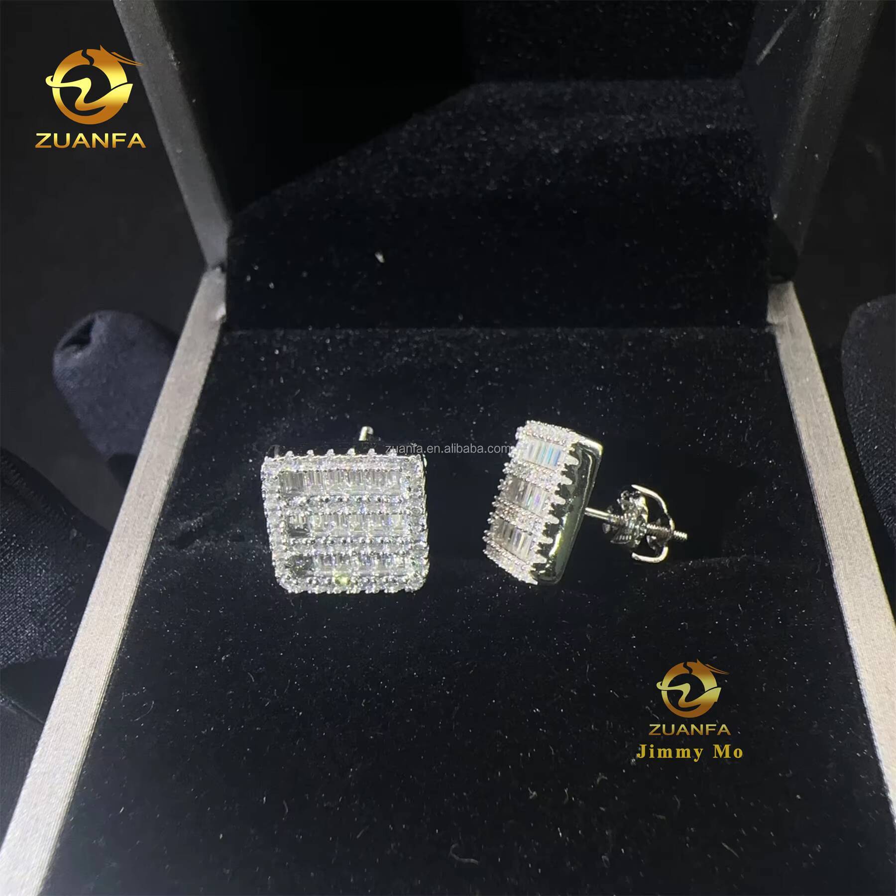 Fashion Style Luxury Rapper Style Iced Out Hip Hop Men's Earrings Moissanite Screw Back Earrings 925 Silver